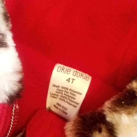 EUC Okie Dokie 4T red hooded long sleeve winter jacket Cheetah Fur - Picture 4 of 4